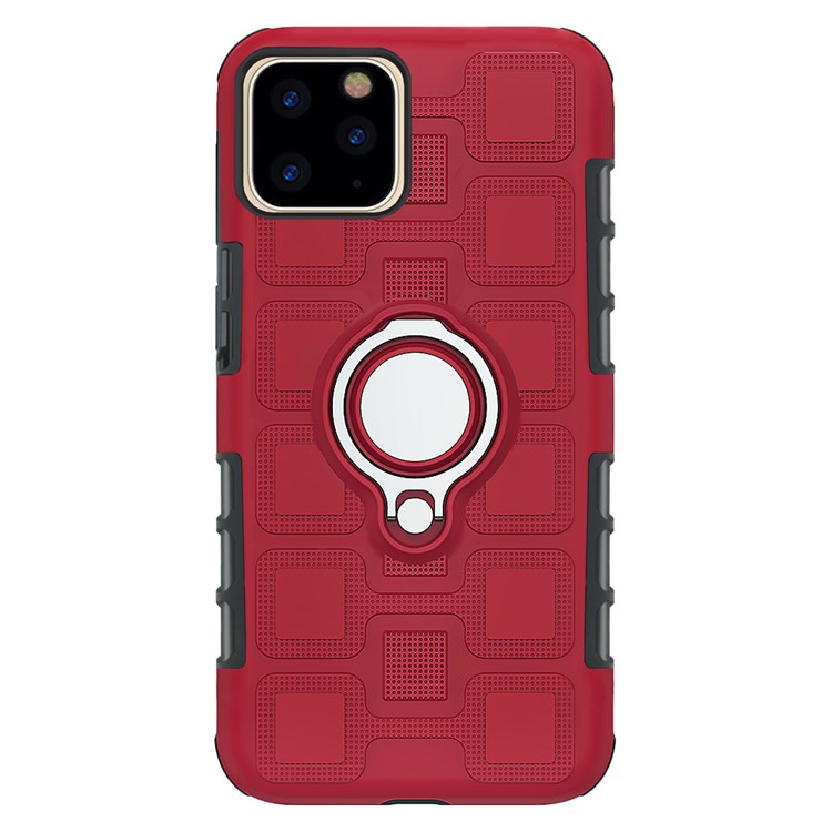 Geometric Pattern TPU PC Hybrid Cover with Magnetic Car Mount Ring Holder for iPhone 11 Pro 5.8 inch (2019) - Red-2