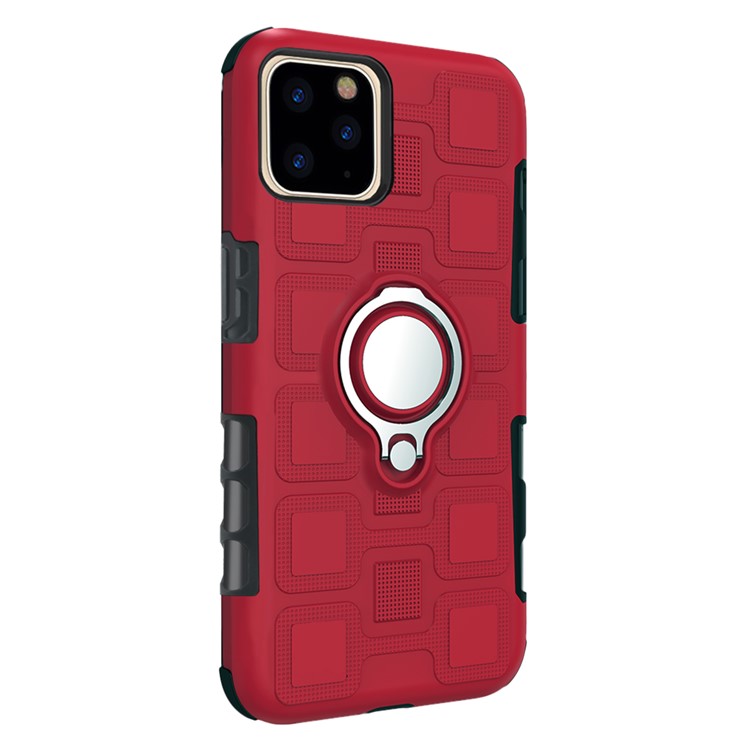Geometric Pattern TPU PC Hybrid Cover with Magnetic Car Mount Ring Holder for iPhone 11 Pro 5.8 inch (2019) - Red-3