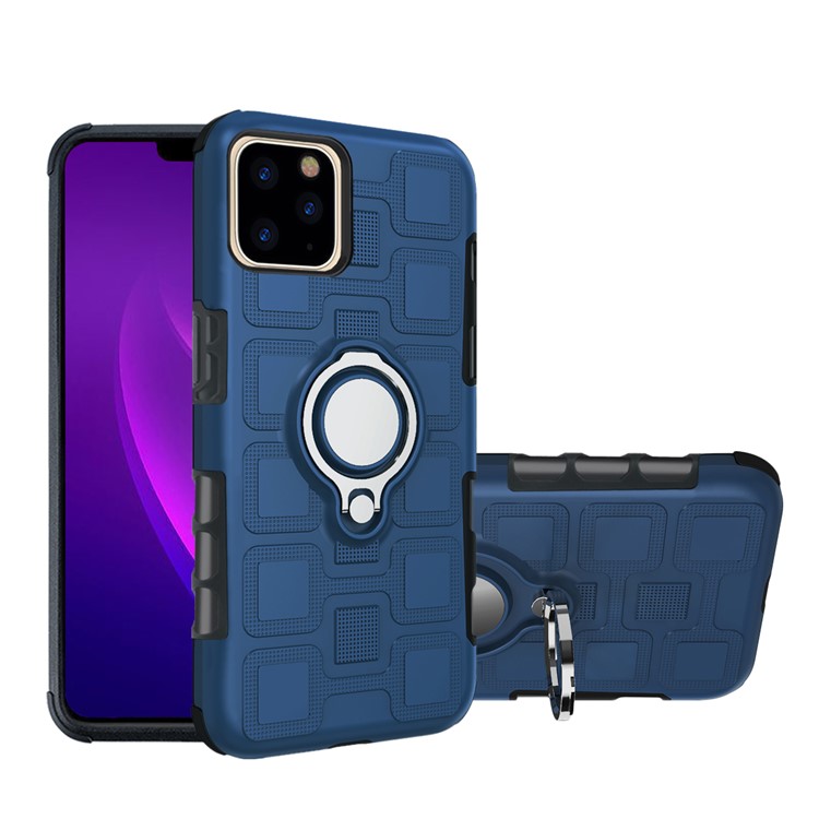 Geometric Pattern TPU PC Hybrid Cover with Magnetic Car Mount Ring Holder for iPhone 11 Pro 5.8 inch (2019) - Dark Blue-1