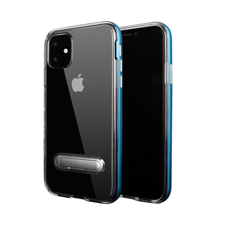Hybrid Clear Back PC + TPU Kickstand Phone Case Shell for iPhone 11 6.1 inch (2019) - Blue-1