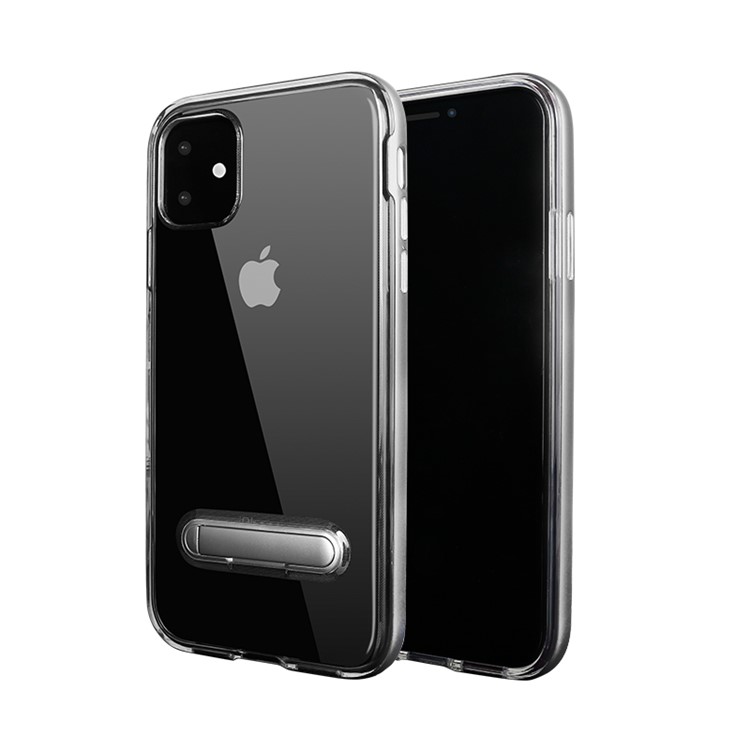 Hybrid Clear Back PC + TPU Kickstand Phone Case Shell for iPhone 11 6.1 inch (2019) - Silver-1