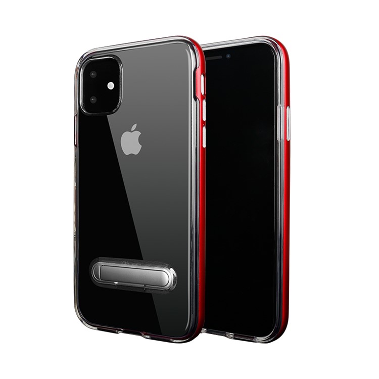 Hybrid Clear Back PC + TPU Kickstand Phone Case Shell for iPhone 11 6.1 inch (2019) - Red-1