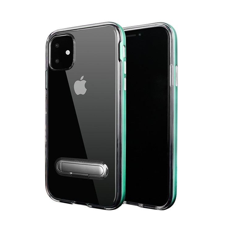 Hybrid Clear Back PC + TPU Kickstand Phone Case Shell for iPhone 11 6.1 inch (2019) - Green-1