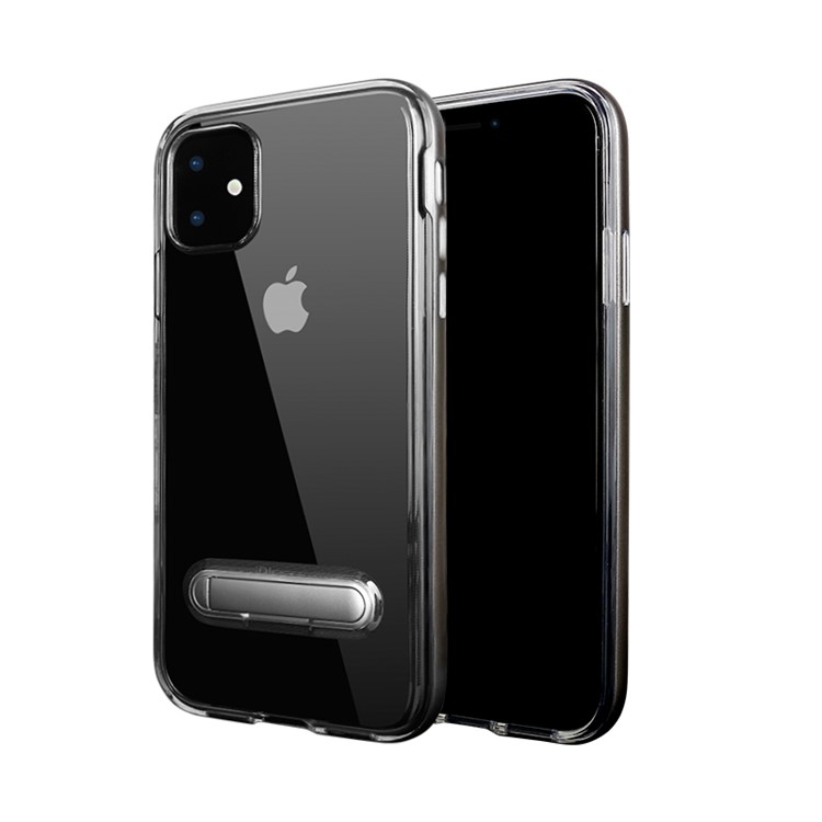 Hybrid Clear Back PC + TPU Kickstand Phone Case Shell for iPhone 11 6.1 inch (2019) - Grey-1