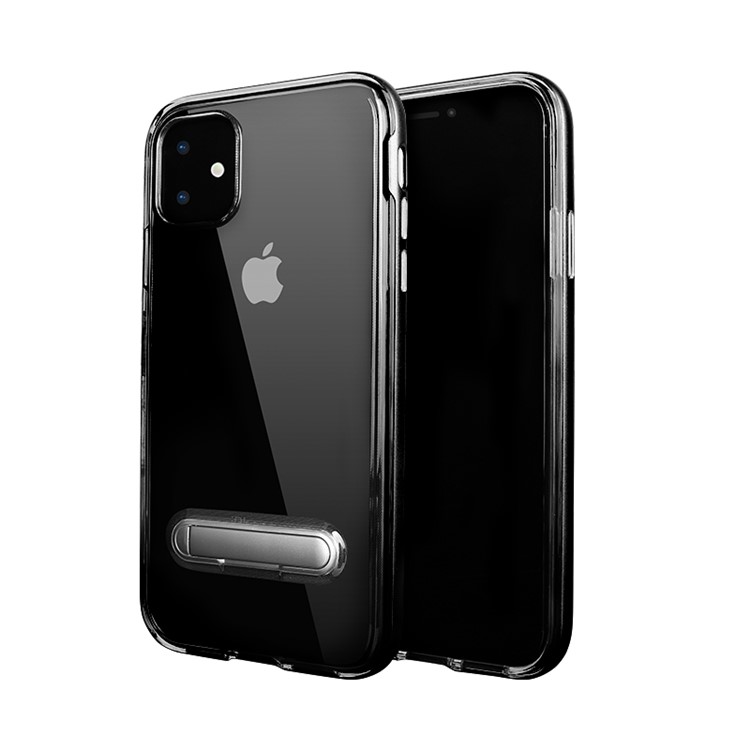 Hybrid Clear Back PC + TPU Kickstand Phone Case Shell for iPhone 11 6.1 inch (2019) - Black-1