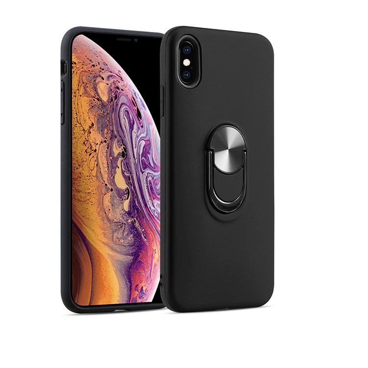 Detachable PC + TPU Phone Case with Finger Ring Kickstand for iPhone XS Max 6.5 inch - Black-1