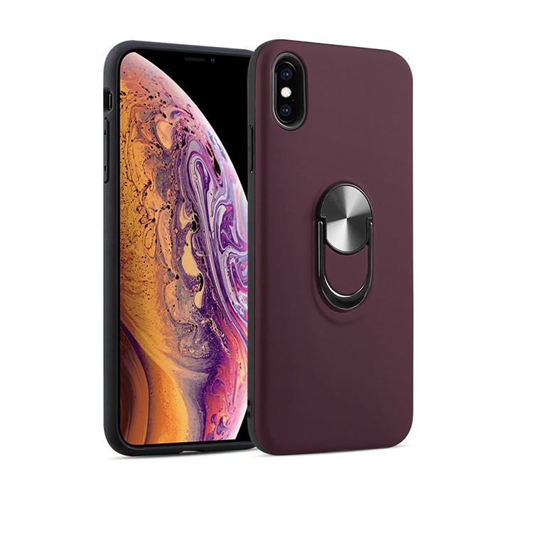 Detachable PC + TPU Phone Case with Finger Ring Kickstand for iPhone XS Max 6.5 inch - Wine Red-1