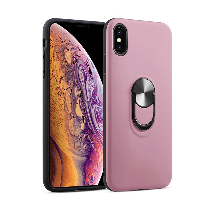 Detachable PC + TPU Phone Case with Finger Ring Kickstand for iPhone XS Max 6.5 inch - Pink-1
