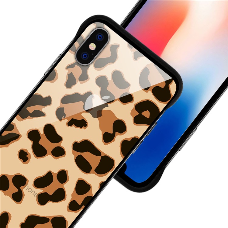 NXE Leopard Series Printing Glass+TPU Cover for iPhone XS Max 6.5 inch - Gold-5