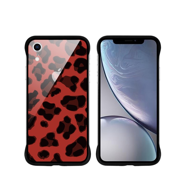 NXE Leopard Series Pattern Printing Glass Shell Casing for iPhone XR 6.1 inch - Red-1