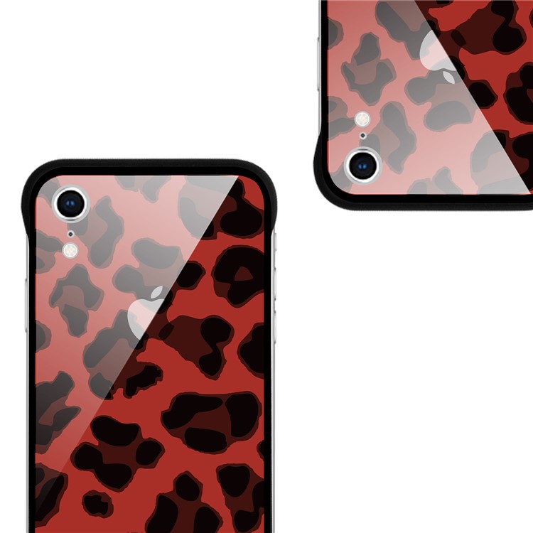 NXE Leopard Series Pattern Printing Glass Shell Casing for iPhone XR 6.1 inch - Red-3