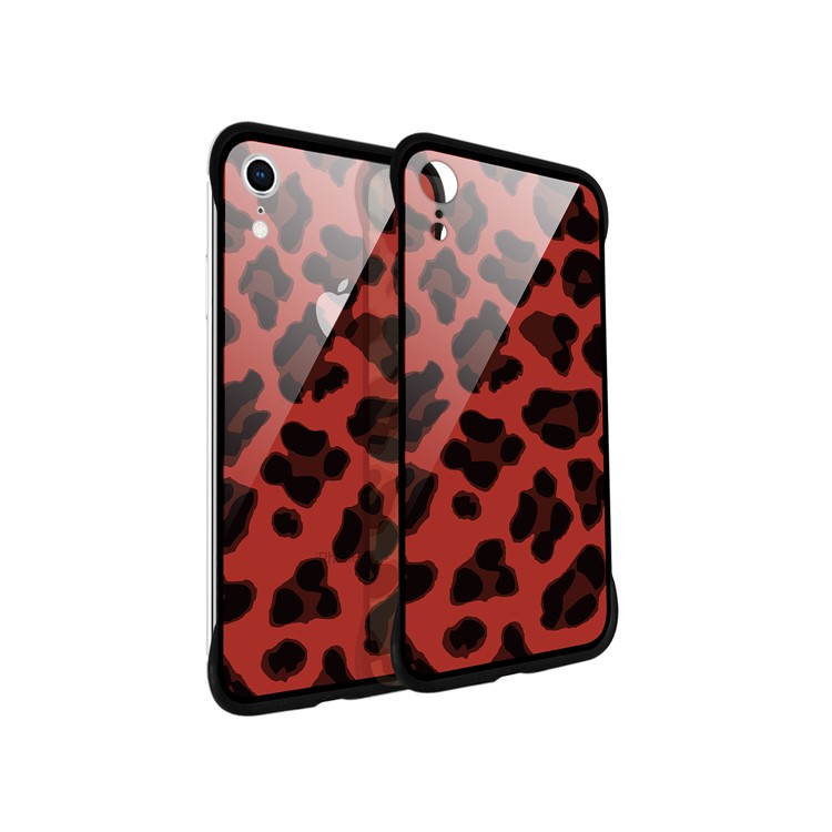 NXE Leopard Series Pattern Printing Glass Shell Casing for iPhone XR 6.1 inch - Red-4