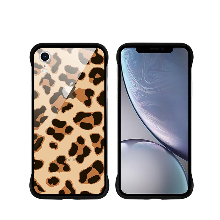 NXE Leopard Series Pattern Printing Glass Shell Casing for iPhone XR 6.1 inch - Gold-1