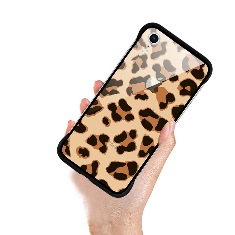 NXE Leopard Series Pattern Printing Glass Shell Casing for iPhone XR 6.1 inch - Gold-2