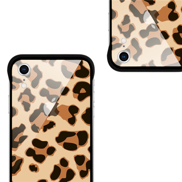 NXE Leopard Series Pattern Printing Glass Shell Casing for iPhone XR 6.1 inch - Gold-3