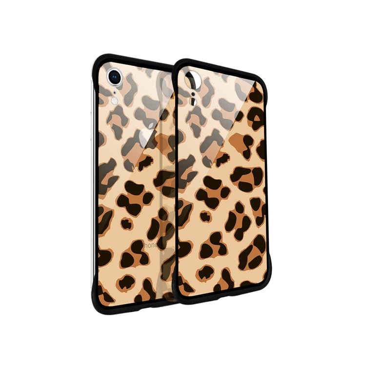 NXE Leopard Series Pattern Printing Glass Shell Casing for iPhone XR 6.1 inch - Gold-4