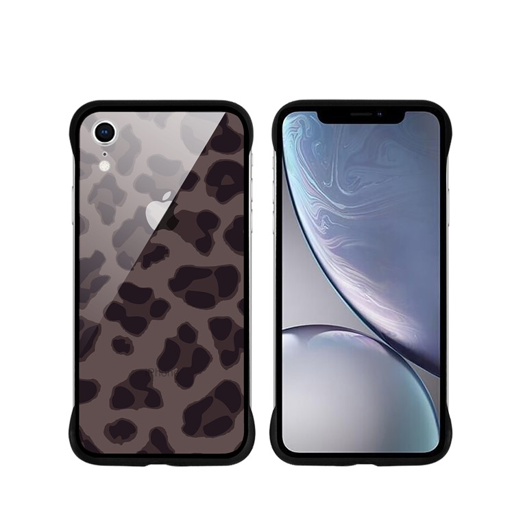 NXE Leopard Series Pattern Printing Glass Shell Casing for iPhone XR 6.1 inch - Grey-1