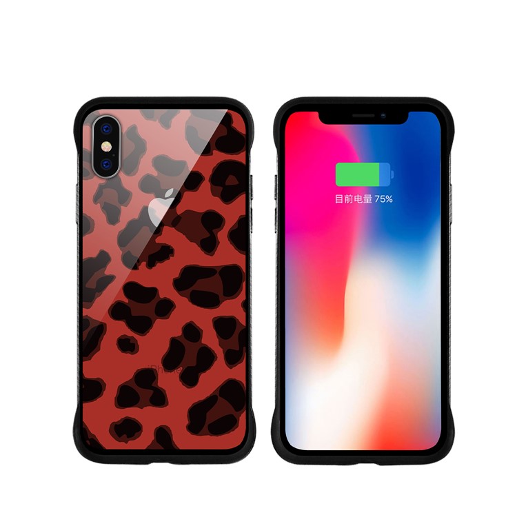 NXE Leopard Series Printing Glass+TPU Cover Case for iPhone X / XS 5.8 inch - Red-1