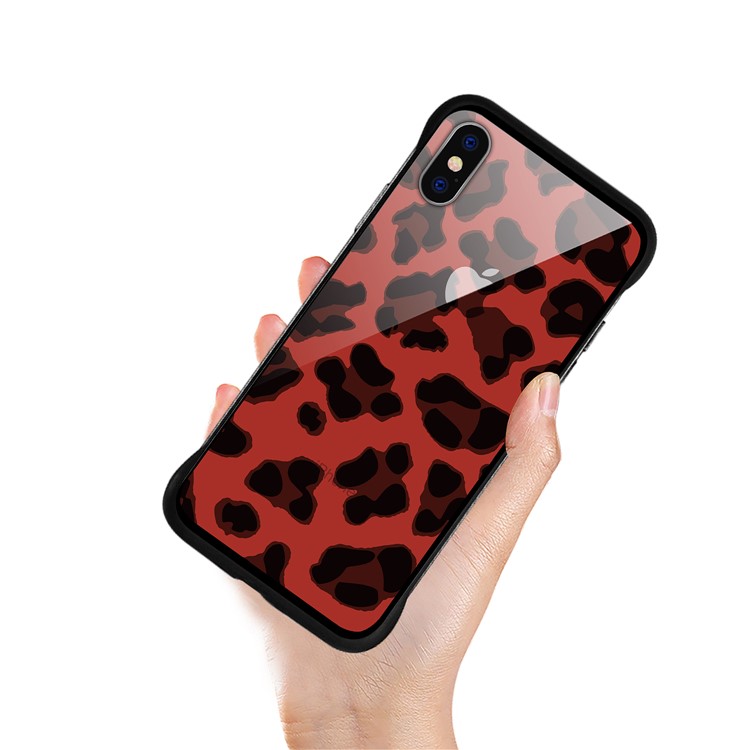 NXE Leopard Series Printing Glass+TPU Cover Case for iPhone X / XS 5.8 inch - Red-2