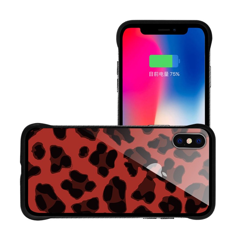 NXE Leopard Series Printing Glass+TPU Cover Case for iPhone X / XS 5.8 inch - Red-3