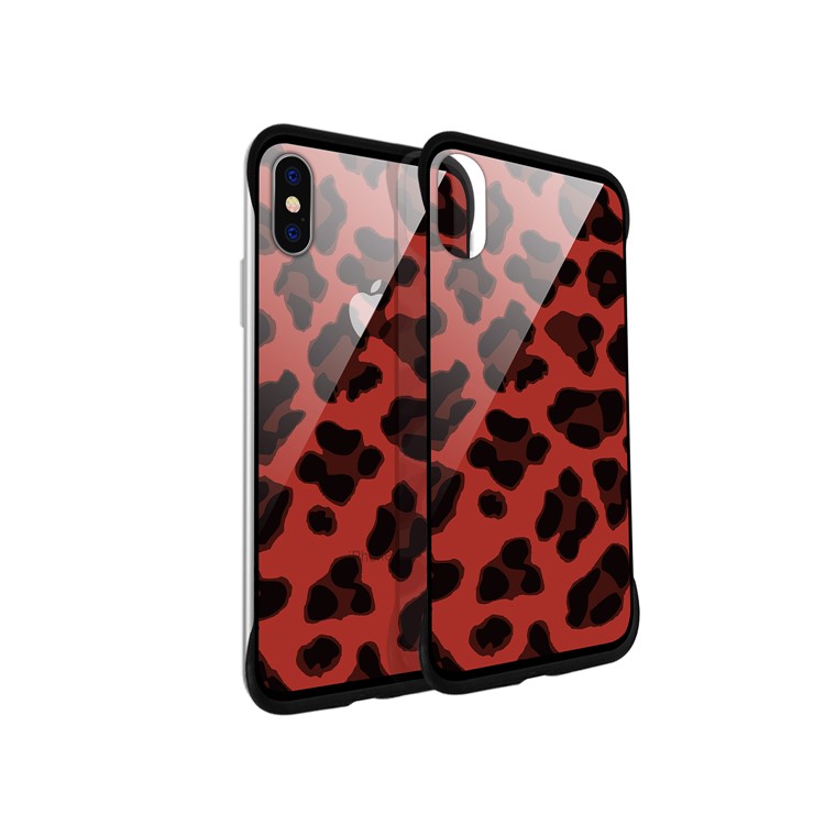 NXE Leopard Series Printing Glass+TPU Cover Case for iPhone X / XS 5.8 inch - Red-4
