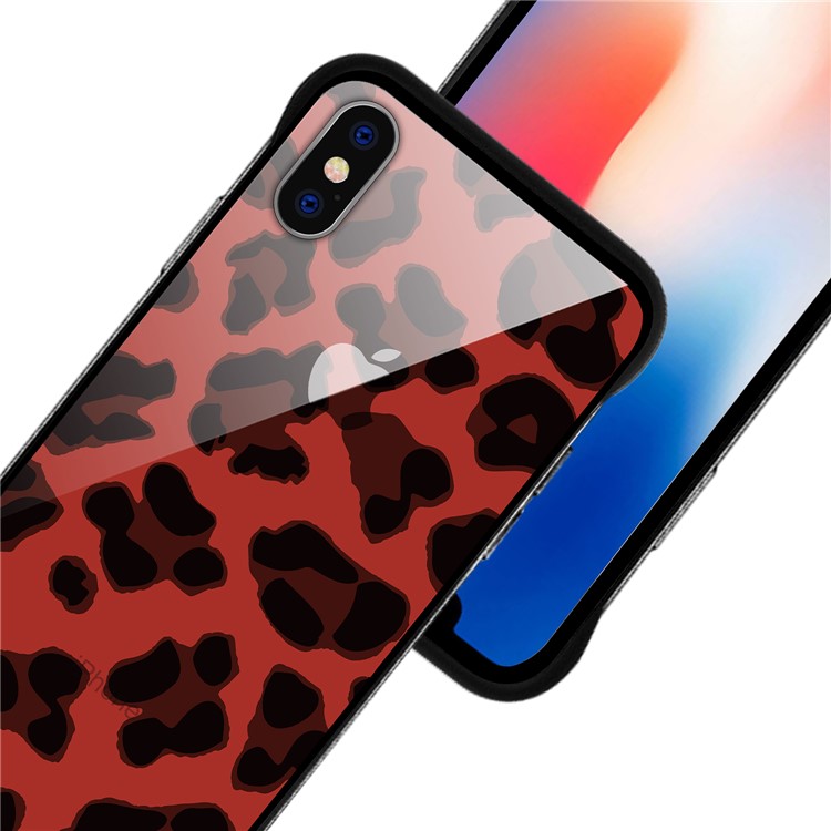 NXE Leopard Series Printing Glass+TPU Cover Case for iPhone X / XS 5.8 inch - Red-5