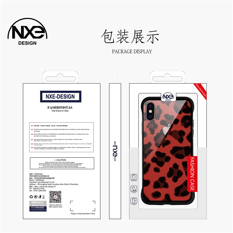 NXE Leopard Series Printing Glass+TPU Cover Case for iPhone X / XS 5.8 inch - Red-6