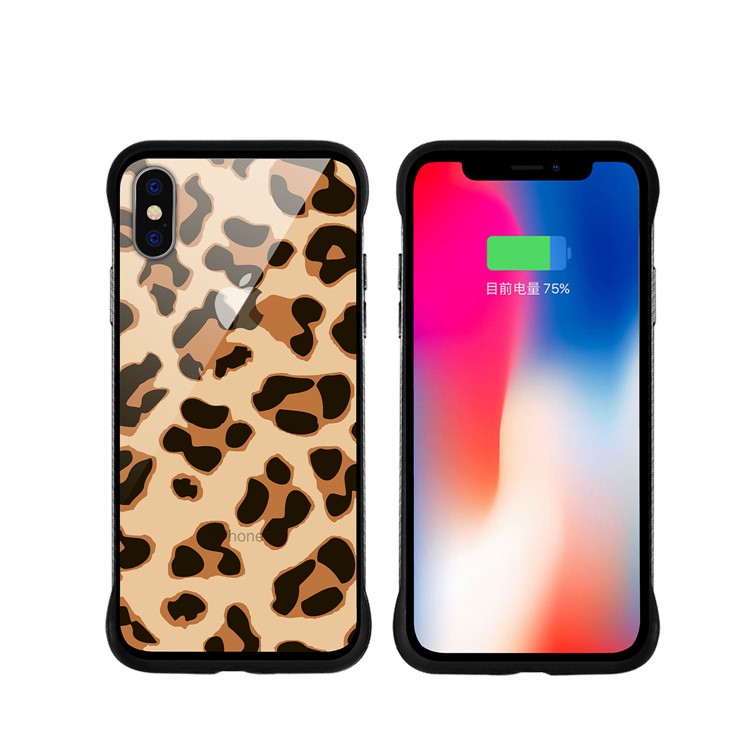 NXE Leopard Series Printing Glass+TPU Cover Case for iPhone X / XS 5.8 inch - Gold-1