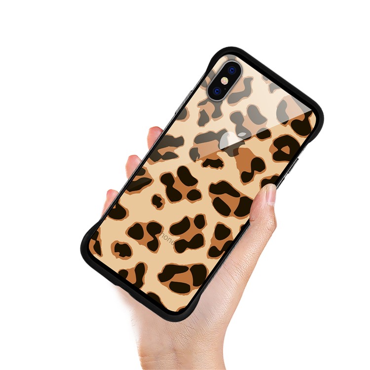 NXE Leopard Series Printing Glass+TPU Cover Case for iPhone X / XS 5.8 inch - Gold-2