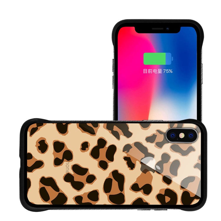 NXE Leopard Series Printing Glass+TPU Cover Case for iPhone X / XS 5.8 inch - Gold-3
