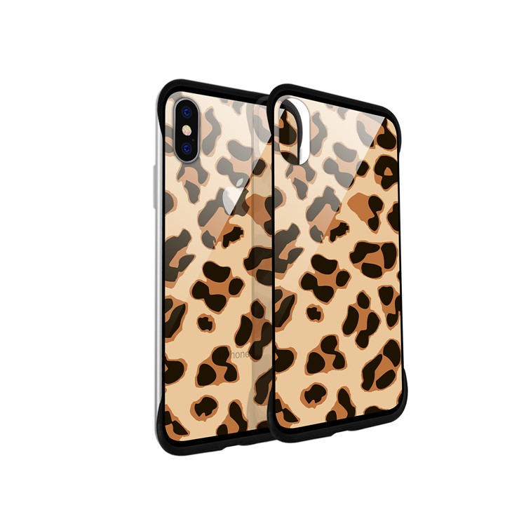 NXE Leopard Series Printing Glass+TPU Cover Case for iPhone X / XS 5.8 inch - Gold-4