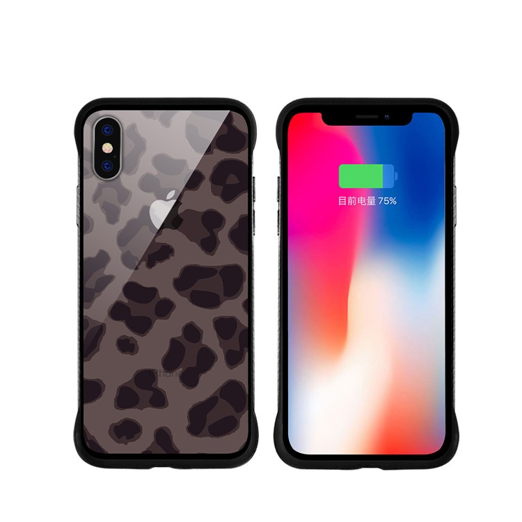 NXE Leopard Series Printing Glass+TPU Cover Case for iPhone X / XS 5.8 inch - Grey-1
