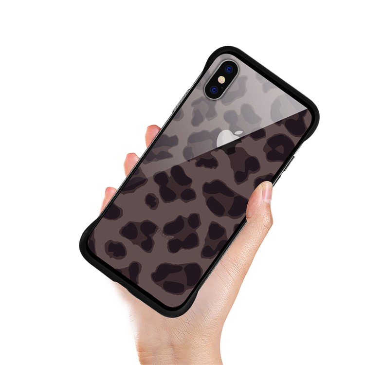 NXE Leopard Series Printing Glass+TPU Cover Case for iPhone X / XS 5.8 inch - Grey-2