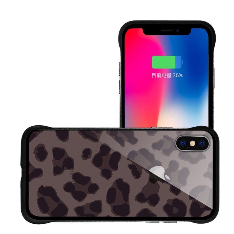 NXE Leopard Series Printing Glass+TPU Cover Case for iPhone X / XS 5.8 inch - Grey-3