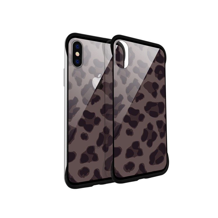 NXE Leopard Series Printing Glass+TPU Cover Case for iPhone X / XS 5.8 inch - Grey-4