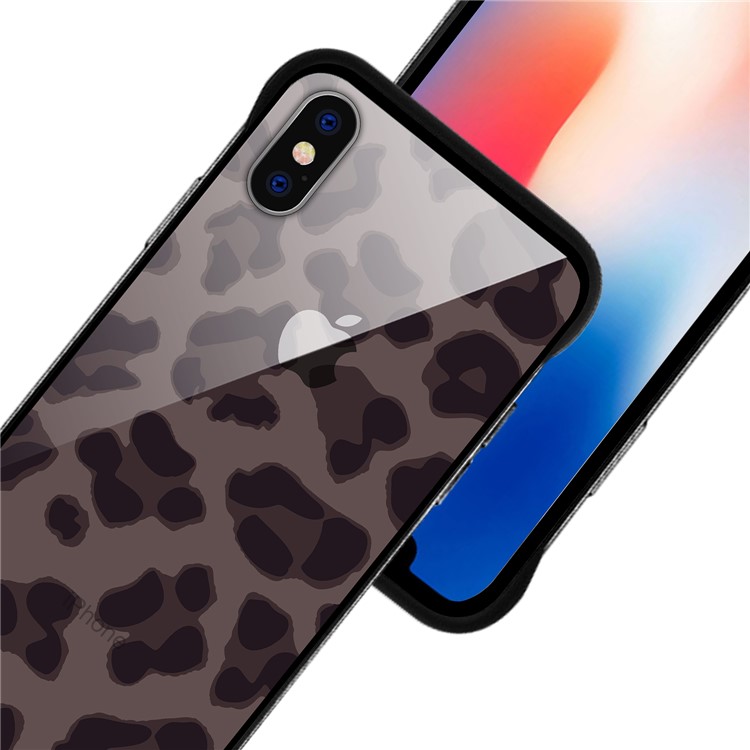 NXE Leopard Series Printing Glass+TPU Cover Case for iPhone X / XS 5.8 inch - Grey-5