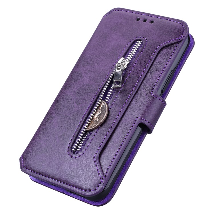 Card Holder Zippered Wallet Leather Phone Casing for iPhone 11 Pro Max 6.5 inch (2019) - Purple-4