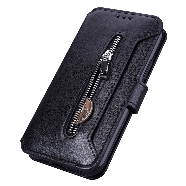 Card Holder Zippered Wallet Leather Phone Cover for iPhone 11 6.1 inch (2019) - Black-4