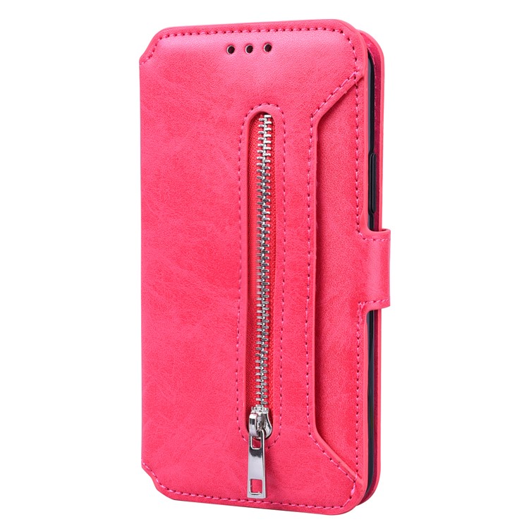 Card Holder Zippered Wallet Leather Phone Cover for iPhone 11 6.1 inch (2019) - Rose-2