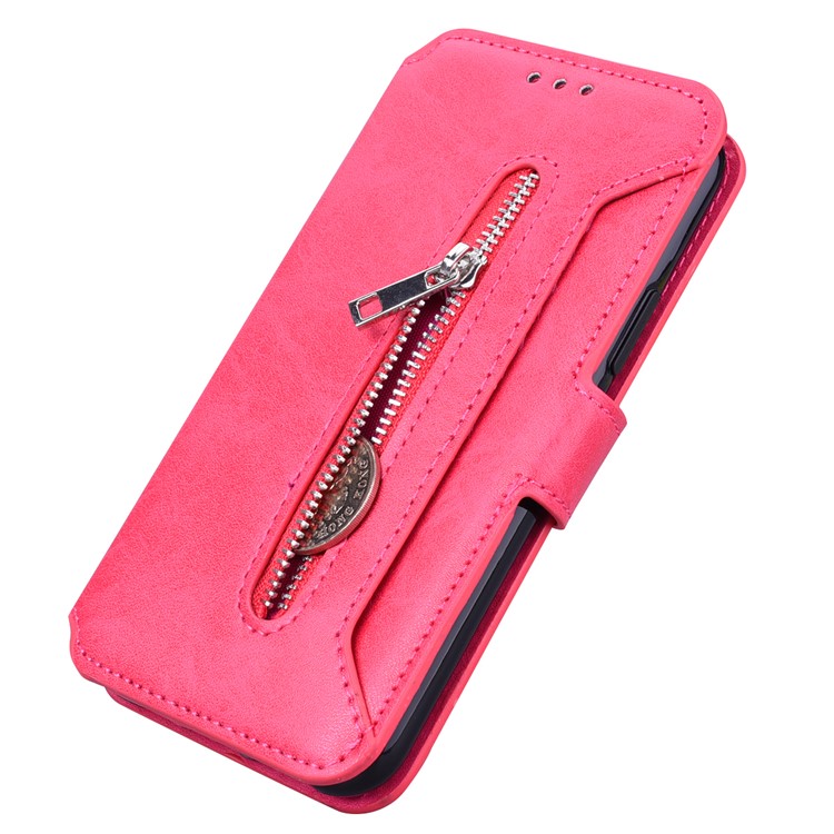 Card Holder Zippered Wallet Leather Phone Cover for iPhone 11 6.1 inch (2019) - Rose-4