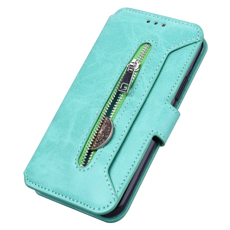 Titular De La Tarjeta Billetera Con Cremallera Funda De Cuero Para Teléfono Para Iphone (2019) 6.1 Pulgadas - Cian-4