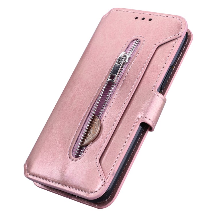 Card Holder Zippered Wallet Leather Phone Shell for iPhone 11 Pro 5.8 inch (2019) - Rose Gold-4