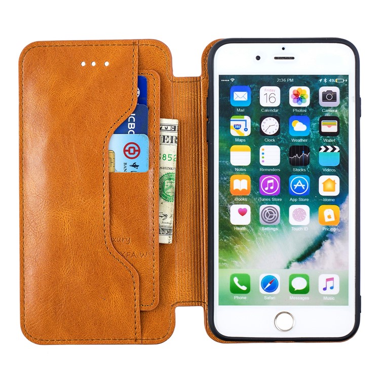 HAOXFA.W Detachable Card Slots Leather Wallet Phone Cover for iPhone 8 Plus/7 Plus 5.5 inch - Brown-12