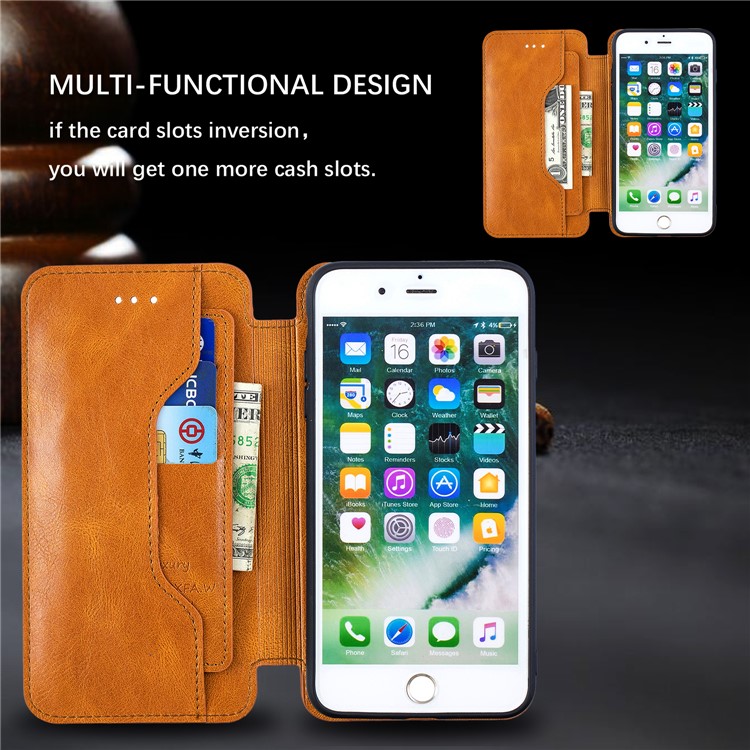 HAOXFA.W Detachable Card Slots Leather Wallet Phone Cover for iPhone 8 Plus/7 Plus 5.5 inch - Brown-4