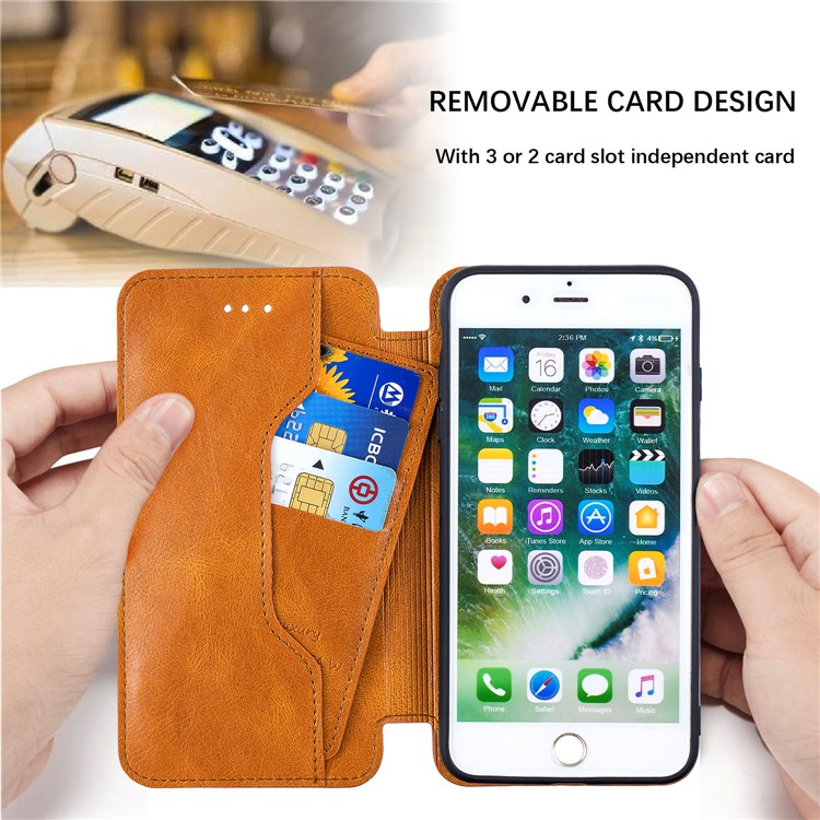 HAOXFA.W Detachable Card Slots Leather Wallet Phone Cover for iPhone 8 Plus/7 Plus 5.5 inch - Brown-5