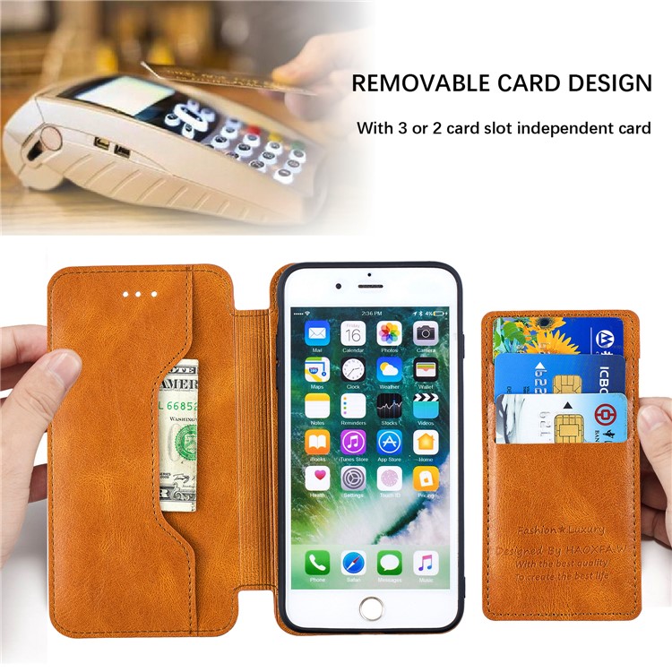 HAOXFA.W Detachable Card Slots Leather Wallet Phone Cover for iPhone 8 Plus/7 Plus 5.5 inch - Brown-6
