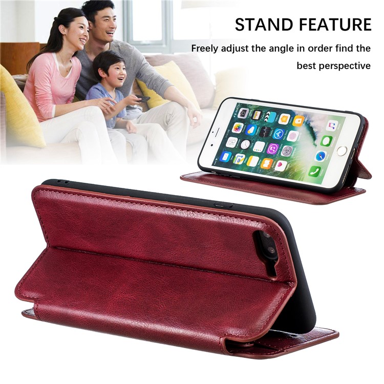 HAOXFA.W Detachable Card Slots Leather Wallet Phone Cover for iPhone 8 Plus/7 Plus 5.5 inch - Red-2