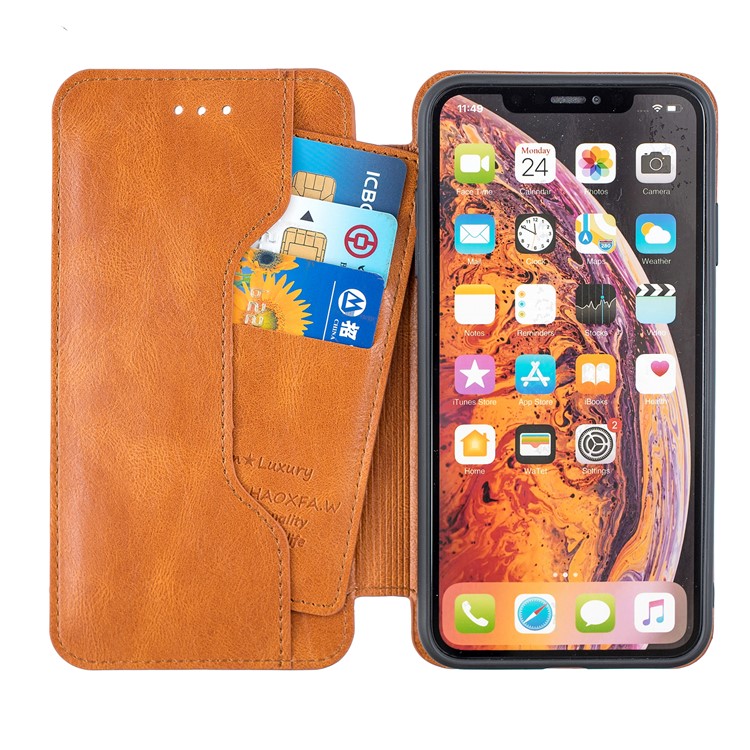 HAOXFA.W Detachable Card Slots Leather Stand Wallet Phone Shell for iPhone XS Max 6.5 inch - Brown-10