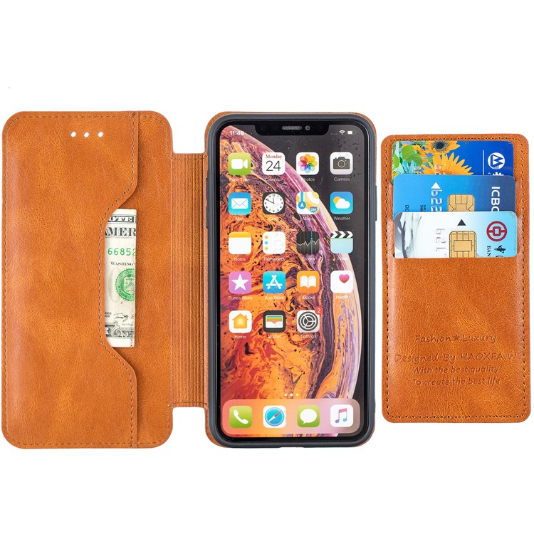 HAOXFA.W Detachable Card Slots Leather Stand Wallet Phone Shell for iPhone XS Max 6.5 inch - Brown-7