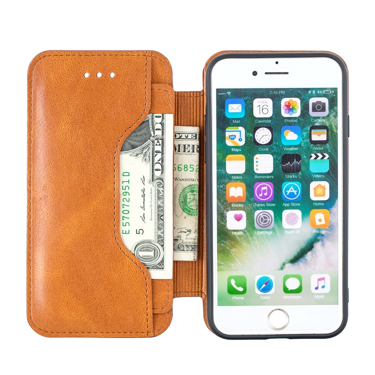 HAOXFA.W Detachable Wallet Phone Case Magnet Leather Shell for iPhone 7/8 4.7 inch - Brown-8